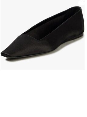 Maiyang Black Square Toe Satin Ballet Flats Slip on Solid Color Dress Shoes